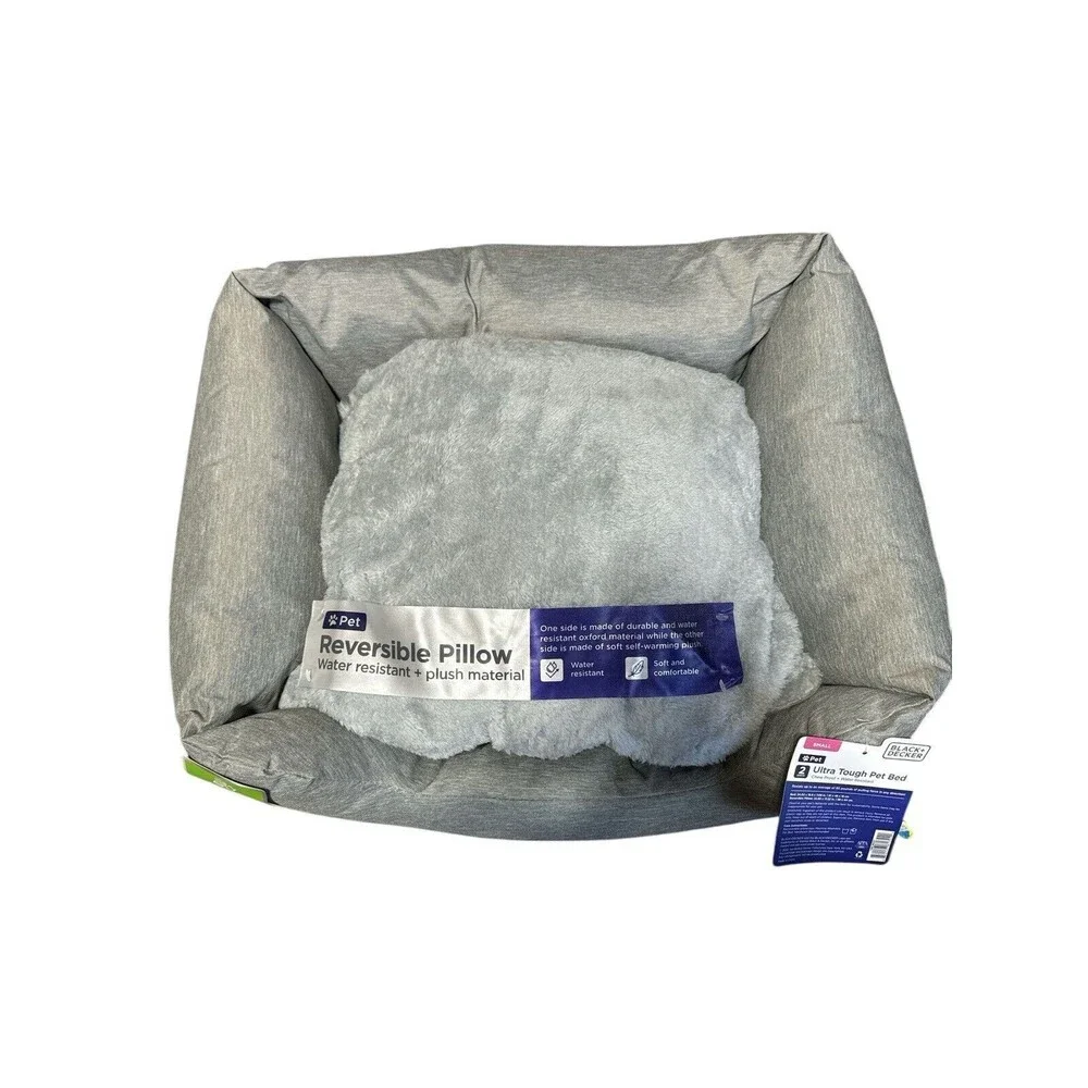 BLACK+DECKER Pet Bed Dog Grey Ultra Tough With Pillow